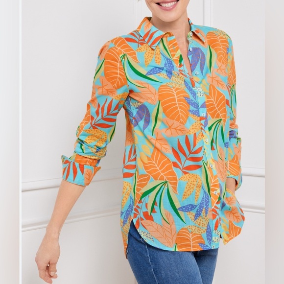 Talbots Tops - Talbots Lightweight Cotton Modern Classic Button Up Shirt Gathered Leaves Medium